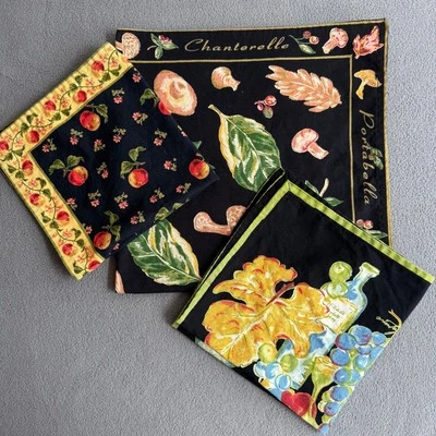 April Cornell Servilletas Desajustadas Negro Floral Viñedo Setas Manzanas Uvas Foto 1 de 4