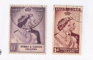 Islas Turcas y Caicos # 92-93 VFLU KGV1 1948 BODA DE PLATA - Imagen 1 de 1