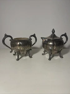 Vintage Sheridan Silver on Copper  Sugar and Creamer Set with Tray - Picture 1 of 6