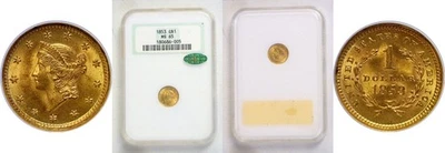 1853 One Dollar Gold Coin  -  NGC MS-65   CAC - Image 1 of 3