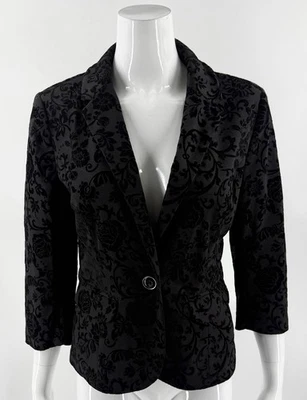 Chaqueta Blazer Dressbarn Talla Pequeña Negro Terciopelo Patrón Floral Manga 3/4 Para Mujer Foto 1 de 4
