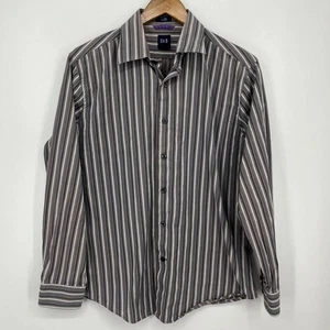 Gap Long Sleeve Button Shirt Men's M Gray Purple Vertical Striped Vtg Y2K Cotton - Picture 1 of 8