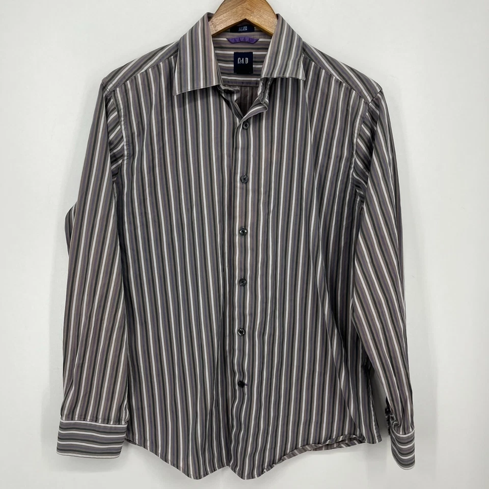 Gap Long Sleeve Button Shirt Men's M Gray Purple Vertical Striped Vtg Y2K Cotton - Image 1 of 4