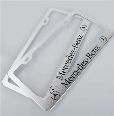 2 pcs -Mercedes Benz- Silver Stainless Steel License Plate Frame  - Image 1 of 3