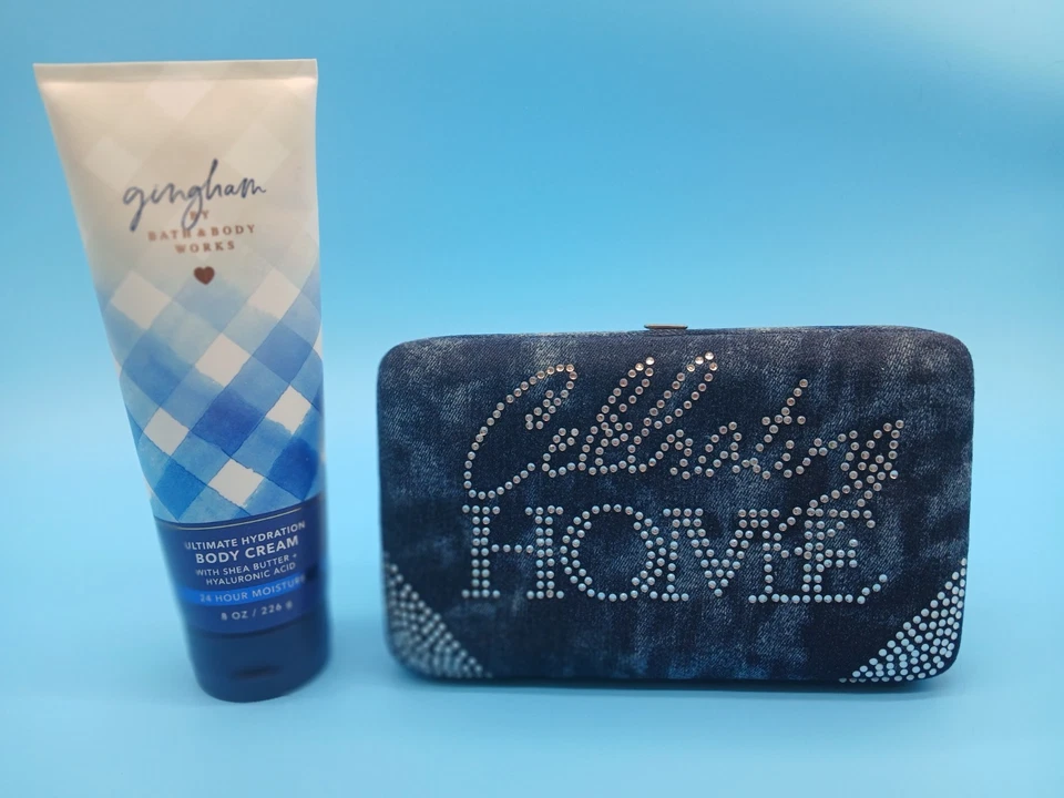 Montana West Rhinestone & Denim Wallet with Gingham Bath & Body Cream - Image 1 of 4