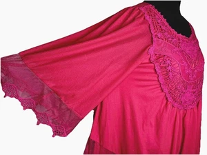 Red Peasant Flowy Lace Tunic L Boho Fairy Core Back Buttons Accents Layers EUC - Picture 1 of 7