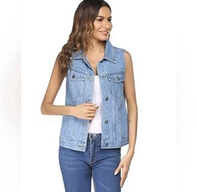 Colete jeans Artisan NY com botão frontal tamanho pequeno - Imagem 1 de 4