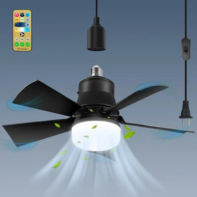 15.7" Plug in Ceiling Fan with Light, Small Hanging Fan Light Air Cooler Circ... - Image 1 of 4
