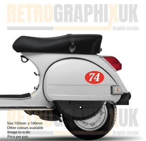 Racing Numbers Stickers Vespa Lambretta x2 Decals Scooters Vintage Cafe Racer - Picture 1 of 27