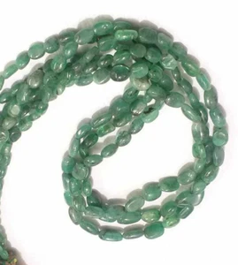 Natural Green Emerald Oval Smooth Polished Beads 4-8.5 MM~3 STRANDS NECKLACE! - Picture 1 of 6