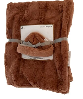 Blankets & Beyond 2pc Set~ Brown Plush Blanket & Hat Gift Set  - Image 1 of 4
