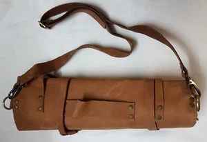 Bolso/rollo de cuchillos de chef vintage bronceado cuero genuino de 10 bolsillos - Imagen 1 de 10