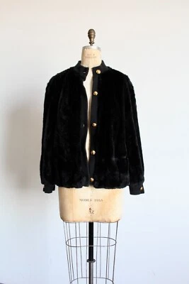 Vintage Lilli Ann Black Faux Fur Bomber Jacket w/ Gold Buttons - Image 1 of 4