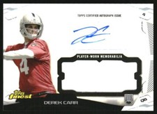 2014 Finest Jumbo Jersey Autographs Refractors #AJRDC Derek Carr RC Auto
