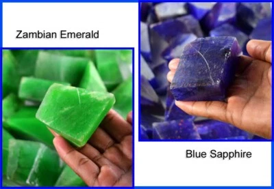 800 Carat Zambian Emerald & Blue Sapphire Gemstone Polished Rough 2 Pcs Natural - Image 1 of 4