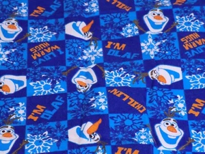 Disney Frozen I'm Olaf Blue Warm Hug Remnant Fabric Vintage 39x21" Lot Snowflake - Picture 1 of 3