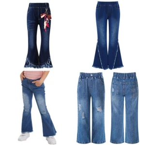 Kids Girl's Pants Zipper Fashion Closure Crotch Pant Ripped Denim  Long Trousers - Picture 1 of 49