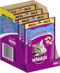 WHISKAS KNUSPERTASCHEN KATZENFUTTER KATZENSNACK LECKERLI LACHS 4x180gr - Bild 1 von 8