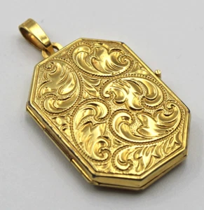 14K Yellow Gold 585 Vintage German Engraved Locket Pendant 3.8 Grams - Picture 1 of 8
