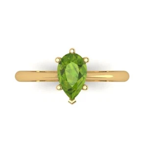 1 ct Pear Designer Statement Bridal Natural Peridot Ring Solid 14k Yellow Gold - Picture 1 of 11