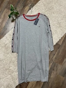 Tommy Hilfiger Size Large Gray Logo 3/4 Sleeve Mini T-Shirt Dress NWT - Picture 1 of 6