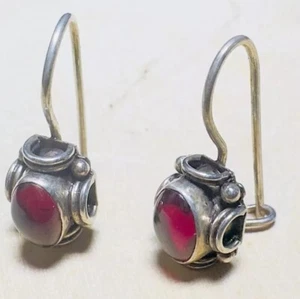 Garnet Gemstone Train Lantern Sterling Silver 925 Earrings Dainty - Picture 1 of 8