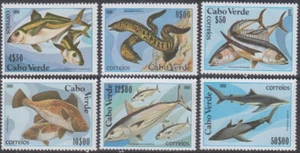 CAPA VERDE Sc# 410-5 CPL MNH JUEGO de 6 VARIOS PECES - Imagen 1 de 1