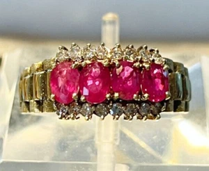 Oval Brilliant Ruby and Diamond 14k Yellow Gold Ring Size 6.75 - Picture 1 of 7