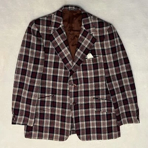 Vintage 70s Plaid Sports Coat Wool Navy/Red/White Size 40-42 [estimated] - Picture 1 of 11