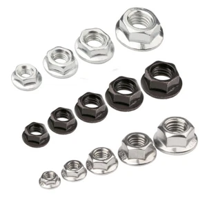 Metrisch M3 M4 M5 M6 M8 M10 M12 schwarz/304 Sechskant gezackte Flanschmuttern Sechskantverschlussmuttern - Bild 1 von 7