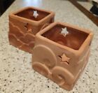 Vtg Terracotta Partylite Tealights Nature Southwest Theme Patina Waves Clouds 