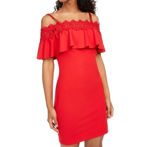 VALENTINO Abito Bodycon Nuovo BCX Pizzo Increspato Spalla Scoperta Spaghetti Strap Rosso Junior Taglia 3