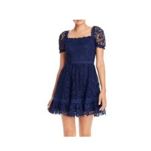 New $118 AQUA Square Neck Lace DRESS Blue Small - Picture 1 of 6