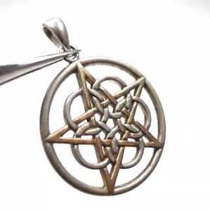GEWEBTER PENTAKEL RUNDER STERN HEXE ANHÄNGER CHARM BICOLOR STERLINGSILBER 925 - Bild 1 von 7