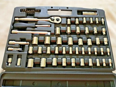 STANLEY 60 PC SOCKET SET 92-809 3/8" RATCHET 1/4" DRIVE SOCKET IN CASE UNUSED  - Image 1 of 4