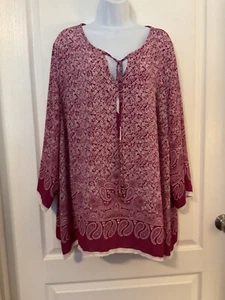 Lucy & Laurel Women's Paisley Tunic Top Size 3X Pink 3/4 Sleeve Boho Flowy -B26 - Picture 1 of 13