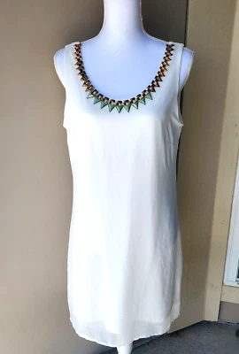 Mini Vestido Three Hearts Mujer Mediano Blanco Dorado Verde Metal Cuello Azteca Forrado Foto 1 de 4