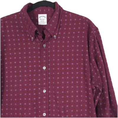 Brooks Brothers REGENT COTTON Men’s Flannel Button Down Shirt Burgundy LARGE - Image 1 of 4