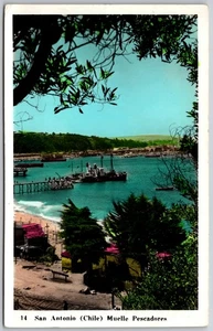 San Antonio Chile Fischerpier handgetönt Echt Foto Stempel 1958 Postkarte - Bild 1 von 3