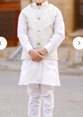 Indio Paquistaní Niño Algodón Kurta Shalwar Jamawar Chaleco Vestido Entico 10-11 Foto 1 de 4
