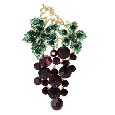 Broche de uva de cristal púrpura vintage estrás hoja de oro prendedor joyería de verano regalo Foto 1 de 4