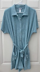 NWT Andie The Button Up Romper Size M Light Blue Terrycloth Short Sleeves - Picture 1 of 7