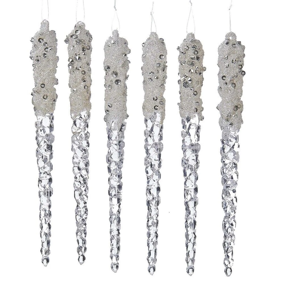 Kurt Adler 6" Plastic Icicles W/glitter 6pc