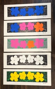 ANDY WARHOL FLOWERS - 5 PRINTS - SIGNED IN PLATE - 11 3/4" X 35" - Picture 1 of 2