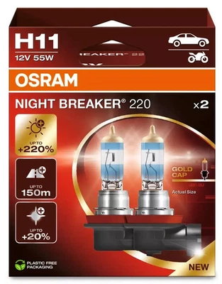 2x OSRAM H11 NIGHT BREAKER 220 bis zu +220% Halogen Upto 150m Model 2025 DUOBOX - Bild 1 von 2