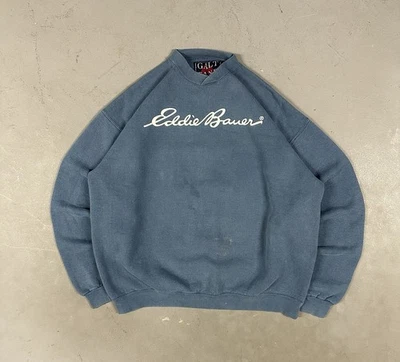Sudadera De Colección Años 90 Eddie Bauer Preppy Retro Causal Esencial Azul Cuello Redondo Foto 1 de 4
