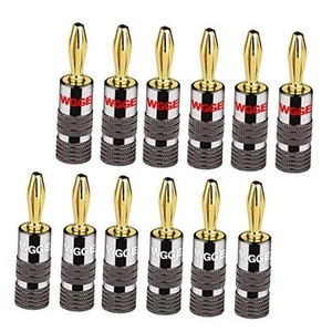 WG-029 Banana Plugs Audio Jack Connector, 24k Gold Dual Screw Lock Speaker - Picture 1 of 7