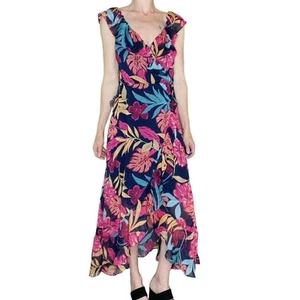 NWT Kensie Colorful Floral Ruffle Midi Asymmetrical Dress - Picture 1 of 8