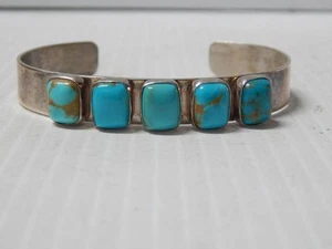 VNTG NAVAJO INDIANER DSGN STERLINGSILBER 5 QR TÜRKIS STEINE REIHENARMBAND - Bild 1 von 6
