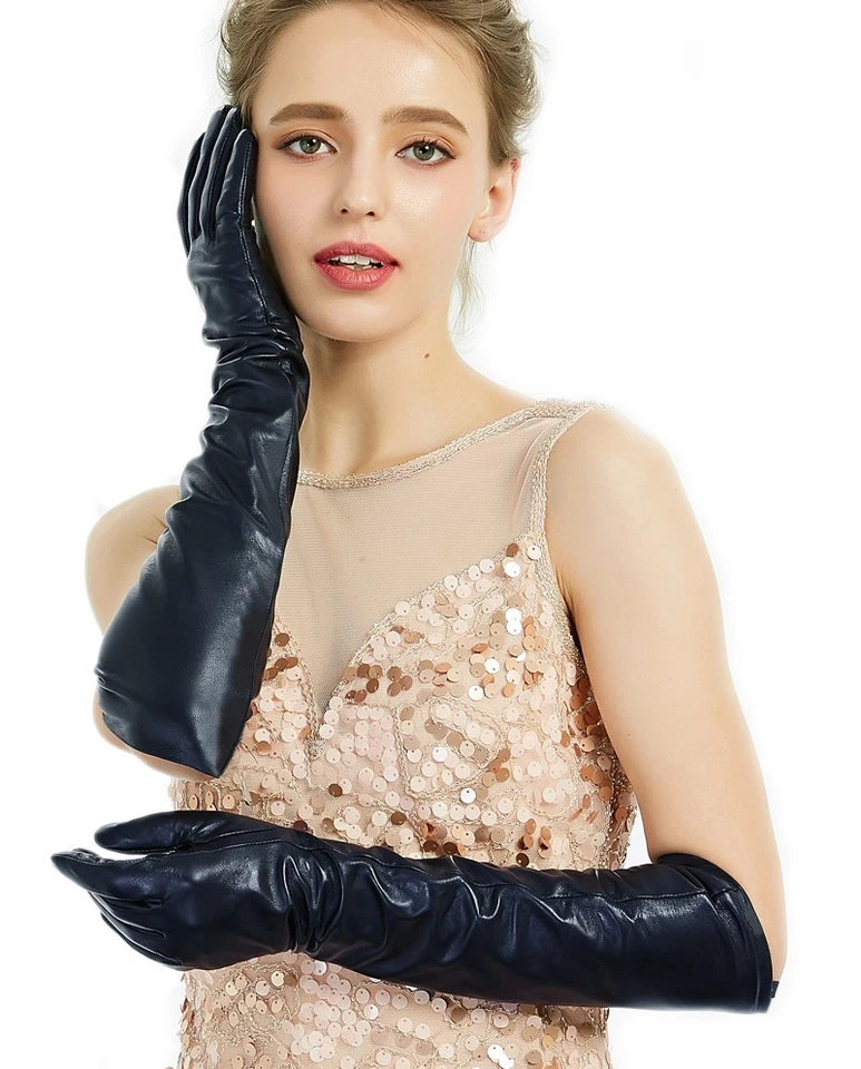 Women Elbow Long Plain Classic  Real Sheep Leather Gloves - Image 1 of 1